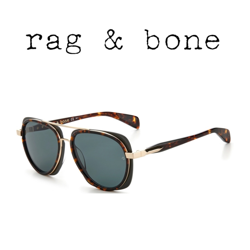 RAG&BONE- 55mm Square Aviator Sunglasses- Havana Gold/ Green - Picture 2 of 4